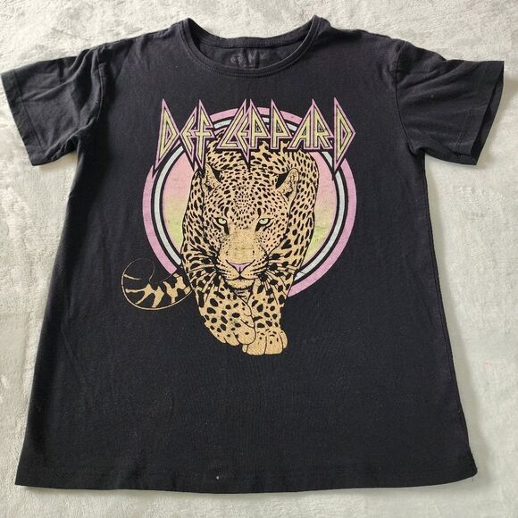 Kids Def Leopard Black Tshirt With Leopard Graphics Size XL - Picture 1 of 5